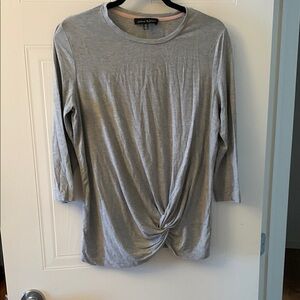 Gray Ruched Tie Front Long Sleeve Blouse